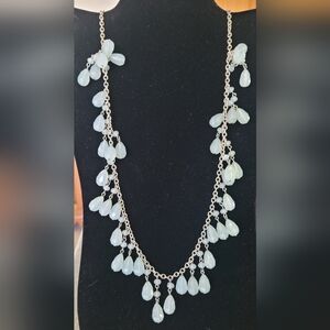 Signed CC Silver Necklace with Seafoam Green Teardrop Beads